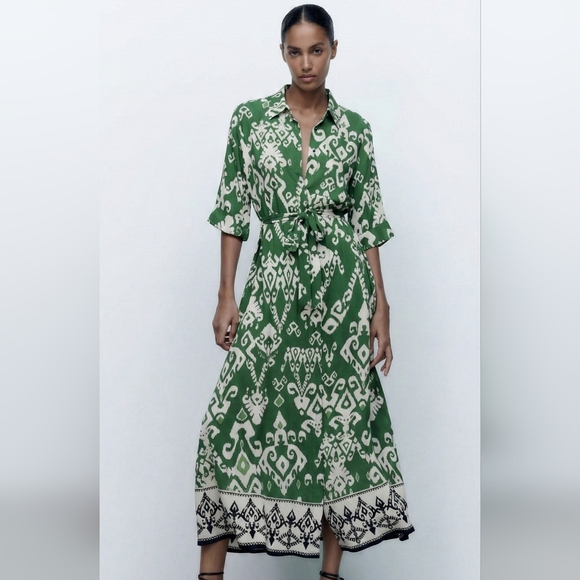 Zara Dresses & Skirts - NWT Zara Womens Green Tribal Print Maxi Shirt Dress - Size XS